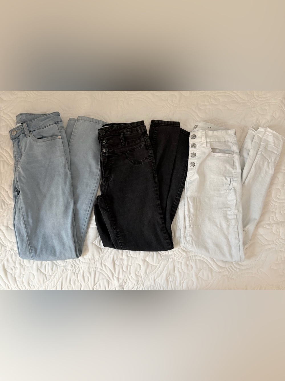Women’s High-Rise Button-Fly Skinny Jeans - Light Blue, Black, White